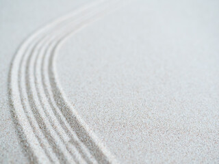 Zen Garden japanese with White Pebble and Texture Line on Sand Background,Top View Rock on Sand...