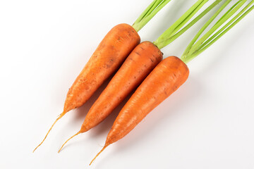 Fresh carrots vegetable isolated on white background. 