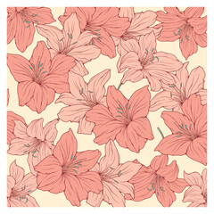 Beautiful plants and flowers illustration in colorful line art style, floral illustration, pattern, fabric printing