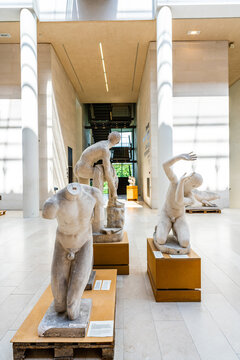 Copenhagen, Denmark. Circa August 2022. Interior hall of the National Gallery of Denmark (Statens Museum for Kunst), museum of fine arts with sculptures.