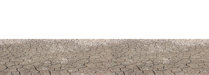Soil drought of dry cracked landscape isolated on transparent background,  Global warming...