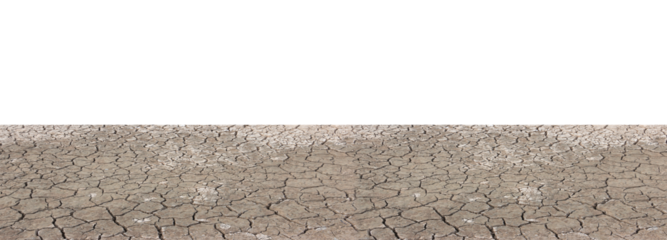 Soil drought of dry cracked landscape isolated on transparent background,  Global warming concept.Png file