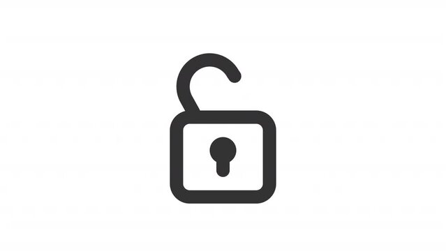 Animated open padlock line ui icon. Successful log in. Seamless loop HD video with alpha channel on transparent background. Outline isolated user interface element motion graphic animation