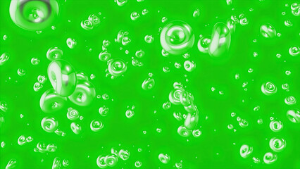 Green and red background. Motion.Bright big dense bubbles in abstraction that fly in different directions.