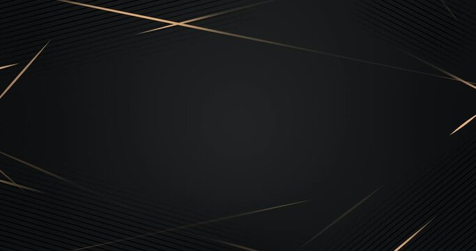 Abstract luxury background with golden lines on black background. Gold polygonal random network shine glitter design. Premium minimal animated banner. Modern seamless looped animation. Dark royal BG