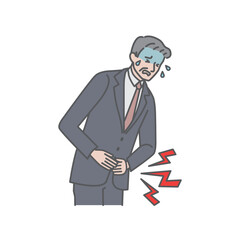 Obraz premium 突然の腹痛に冷や汗をかいて苦しむシニア男性