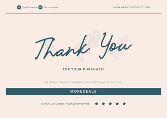 simple beauty thank you card a5 size with flower background decoration template print