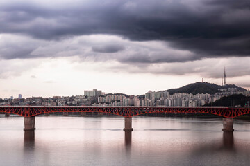 Han River Bridge Full of Clouds in the Sky
