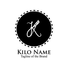 Abstract Initial Letter K for Tailor logo, thread and needle. vector illustration best logo design.