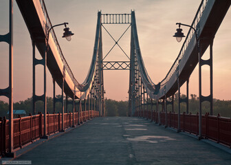 Bridge over Dnipro river cityscape photo. Beautiful urban scenery photography with modern footbridge on background. Street scene. High quality picture for wallpaper, travel blog, magazine, article