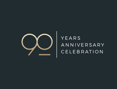 Ninety years celebration event. 90 years anniversary sign. Vector design template.
