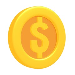 3d gold game coin with dollar sign