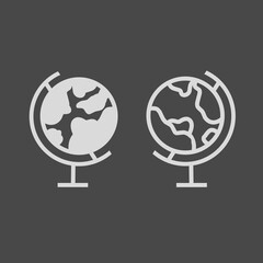 Globe World Map on Stand Icon Logo Line and Doodle