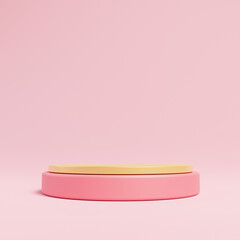 Cylinder podiums Pink and gold shapes pastel colors, abstract background, Empty showcase for cosmetic product, Showcase, Stage for the awards ceremony, mockup display 3d render.