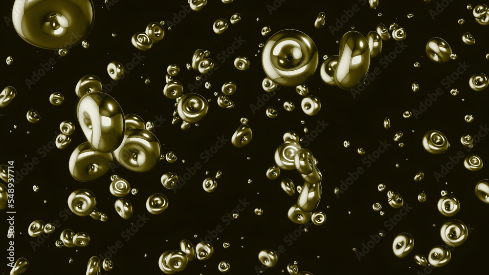 Poster moving 3d bubbles in liquid. motion. dense 3d balls move in liquid. 3d animation with moving round b