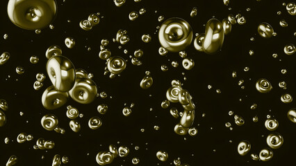 Moving 3d bubbles in liquid. Motion. Dense 3d balls move in liquid. 3D animation with moving round bubbles in liquid