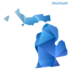 Vector polygonal Michigan map. Vibrant geometric us state in low poly style. Appealing illustration for your infographics. Technology, internet, network concept.