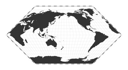Vector world map. Eckert I projection. Plan world geographical map with latitude/longitude lines. Centered to 180deg longitude. Vector illustration.