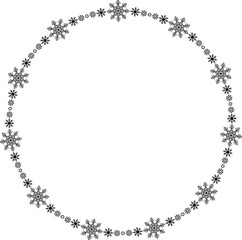 Snowflake circle frame. Winter snowflake round border.