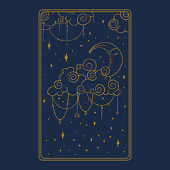 Tarot sacred golden card. Occult tarot design for oracle card covers. Vector illustration isolated in blue background