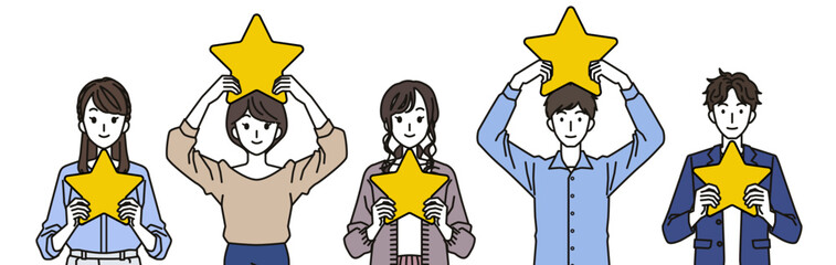 星を持って評価する女性と男性