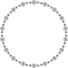 Snowflake circle frame. Winter snowflake round border.