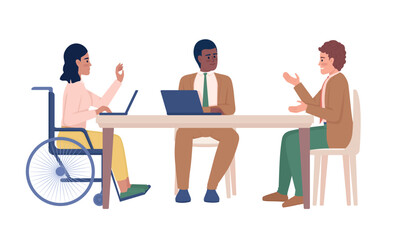 Inclusion in workplace semi flat color vector characters. Business meeting. Editable figures. Full body people on white. Simple cartoon style illustrations for web graphic design and animation