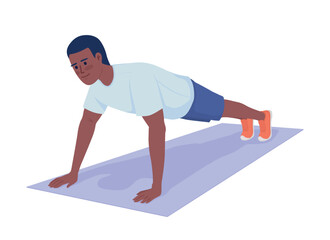 Strong man doing push ups semi flat color vector character. Editable figure. Full body person on white. Workout simple cartoon style illustration for web graphic design and animation
