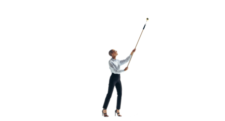 Creative business woman painting a wall with a roller on a transparent background