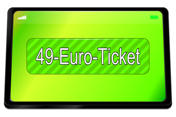 Tablet computer with 49 Euro Ticket - 3D illustration