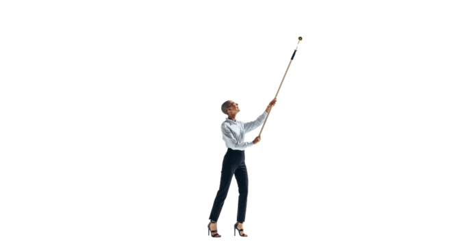 Creative business woman painting a wall with a roller on a transparent background
