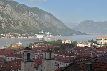 Fototapeta na wymiar Coast of Kotor Montenegro by cruise ship summer panorama