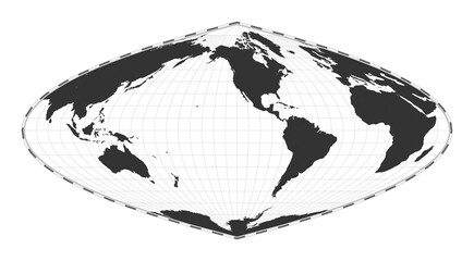 Vector world map. Craster parabolic projection. Plan world geographical map with latitude/longitude lines. Centered to 120deg E longitude. Vector illustration.