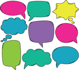 Hand drawn bright colorful speech bubble set. Collection of vector elements	
