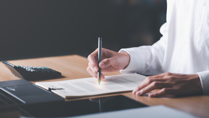 Businessman Audit documents, quality assessment management With a checklist, business document...