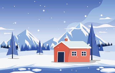 Obraz na płótnie Canvas Beautiful Village House Mountain Winter Snow Landscape