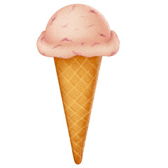 Strawberry ice cream cone isolated on transparent background 