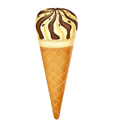 Chocolate ice cream cone isolated on transparent background 