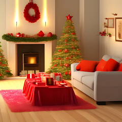 christmas living room, Made by AI, Artificial Intelligence
