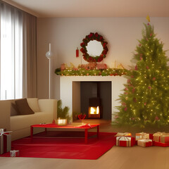 christmas living room, Made by AI, Artificial Intelligence
