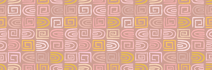 Grunge doodles pattern. Tribal ornament seamless pattern. Grunge ethnic background. Boho hippie style pattern. Modern fabric design. 80s or 90s clothes fabric. Contemporary ornaments.