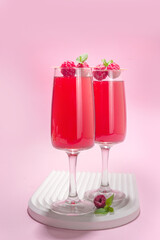 Raspberry mimosas cocktail