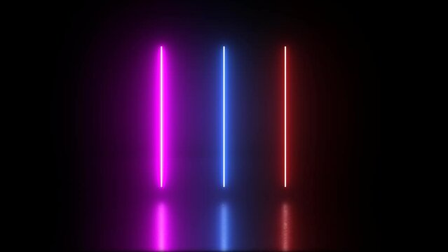 Neon Light Animation Featuring Vibrant Light Beams. Seamless Loop Abstract Neon on a Black Background