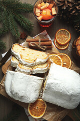 Concept of German dessert - Stollen, top view