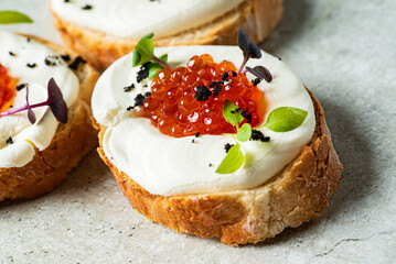 canape with caviar and herbs