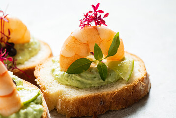 canape with cream cheese and shrimps