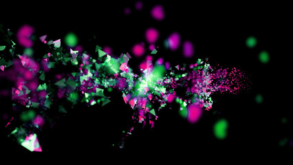 Concept of celebration, flying colorful confetti. Design. Tiny bright particles cloud flying on a black background.