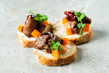canape with beef and herbs