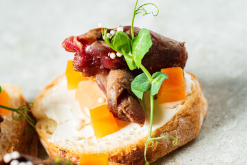 canape with beef and herbs