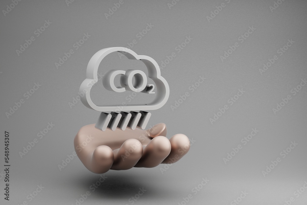 Leinwandbilder beautiful abstract illustrations golden hand holding cloud co2 symbol icon on a gray background. 3d 